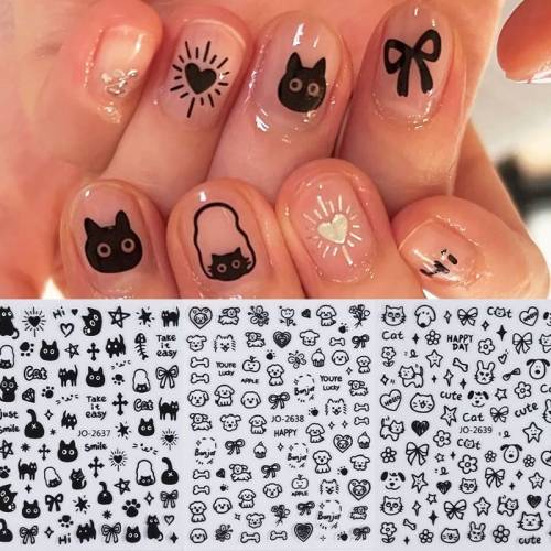 1pcs Cute Cartoon Music Cat Nail Sticker Lovely Puppy Small Pattern Nail Decals Black White DIY Manicure Graffiti Adhesive Decals