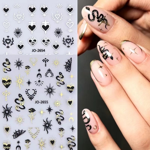 1pcs Gold Silver Star Moon Nail Sticker Metal Heart Spider Web Snake Decals Punk Foils Adhesive Sliders Halloween Manicure Decor