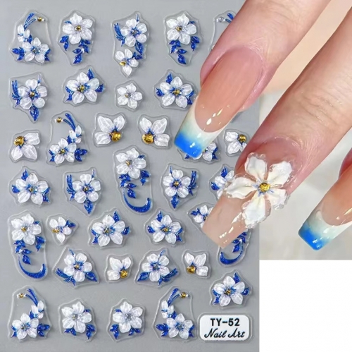 1pcs Camellia Flowers Nail Decal Jelly White Floral Nail Art Sticker Decor Acrylic Petal Adhesive Gel Sliders Manicure Accessories