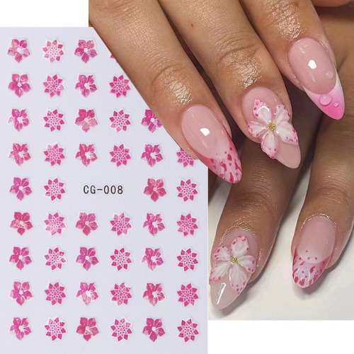 1pcs Hibiscus Flowers Nail Stickers Cherry Blossoms Floral Design Ice Flower Nail Sliders Charms Manicure Decors 