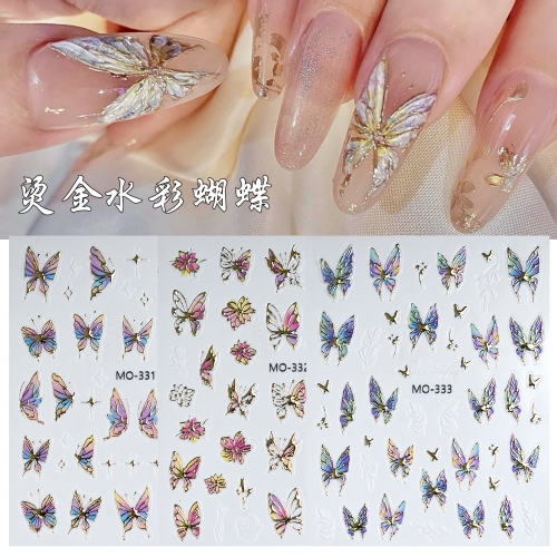 1pcs Gilded Edge Butterfly Nail Stickers Luxury Glitter Nail Art Decorations Decals DIY Manicure Slider Foil