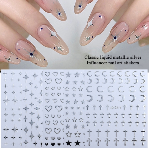 1 Pcs Love Heart Nail Stickers Fairy Silver Stars Moon Sliders Silver Nail Art Manicure Decoration Nail Sticker