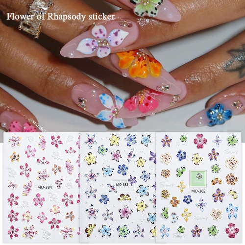 1 Pcs Relief Leopard Hibiscus Flowers Nail Stickers Ins Style Nails Colorful Flowers Manicure Decals Nail Sticker