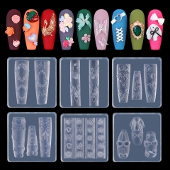 1PCS Flower Series Nail Art Molds 3D Tulip Lotus Valley Butterfly Nail Accessories Girl Diy Silicone Mold Lace Rose Baroque  Nail Accessories