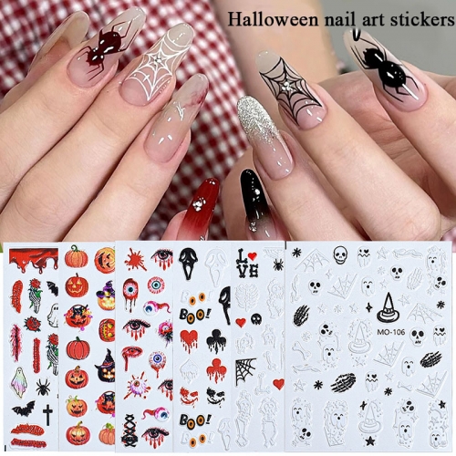 1Pcs Halloween Sticker Nail Decal 3D Skull Skeleton Pumpkin Bat Nail Art Manicure Decal Nail Sticker