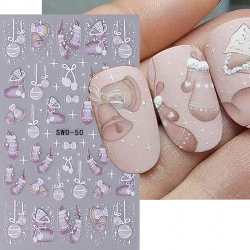 1 Pcs Christmas Nail Stickers Winter New Year Snowflakes Gingerbread Man Elk Adhesive Sliders Lamp Ball Nail Decals Manicure Decor Nail Sticker