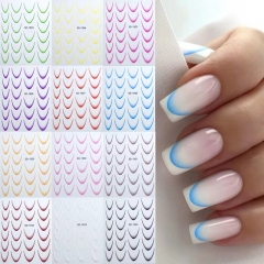 1Pcs Gradient French Stickers Nails Colorful Stripe Curve Nail Art Adhesive Decals Manicure Decoration Nail Stikder