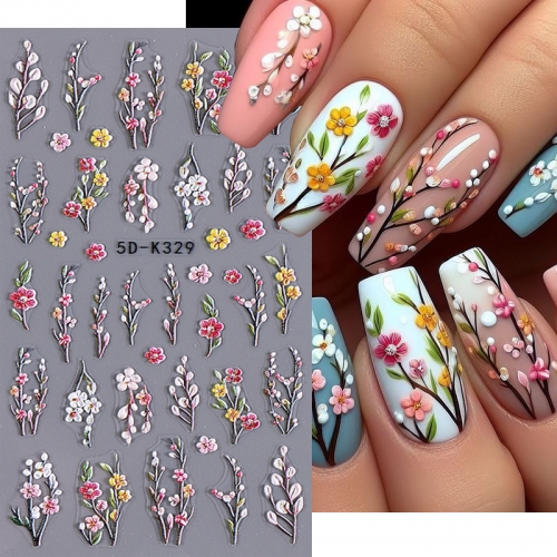 1Pcs 5D Embossed Flower Butterfly Nail Stickers Colorful Floral Petals Design Nail Art Decals Acrylic Self-Adhesive Slider Decor Nail Sticker