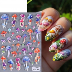 1Pcs 5D Embossed Autumn Mushroom Nail Decal Stickers Cute Mushroom Fall Nail Manicure Decor Nail Sticker