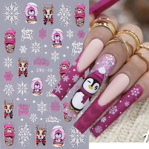 1 Pcs Christmas Nail Art Stickers Self-Adhesive Cartoon Snowflake Nail Decals Snowman Flower Nail Design Siders Manicure Accessories Nail Sticker