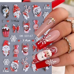 1Pcs 5D Embossed Christmas Nail Art Stickers Santa Claus Xmas Tree Winter Snowflakes Decals Manicure Decoration Nail Sticker