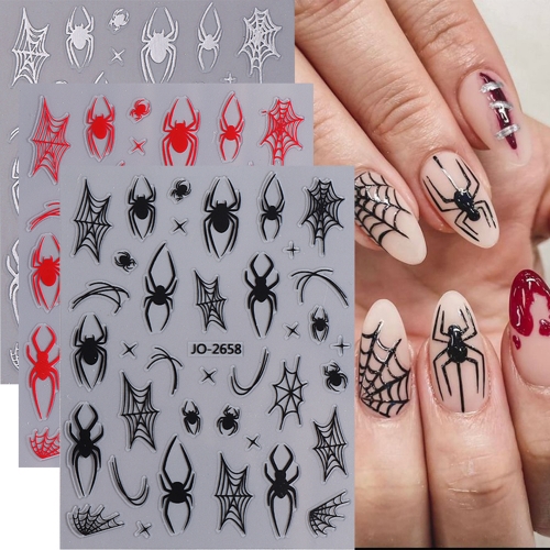 1Pcs Halloween Nail Art Stickers Heart Spider Webs Designs Bat  Self-Adhesive Decals For Festive Manicure Nail Stickers