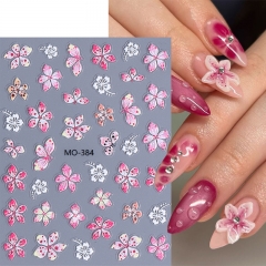 1Pcs 5D Embossed Flower Nail Art Stickers Candy Jelly Acrylic Flower Engraved Summer Slider Geometry Line Leaves Butterfly Nail Decal