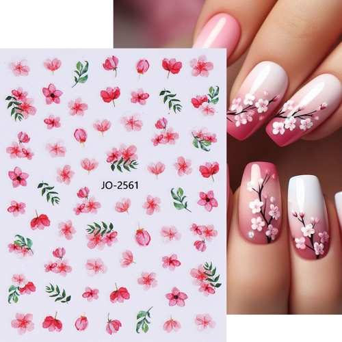 1Pcs Spring Flowers Nail Art Stickers Ink Flowers Leaves Sliders Tulip Lily Poppy Florals Nail Decals Tattoo Manicure Decorations Nail Stickers