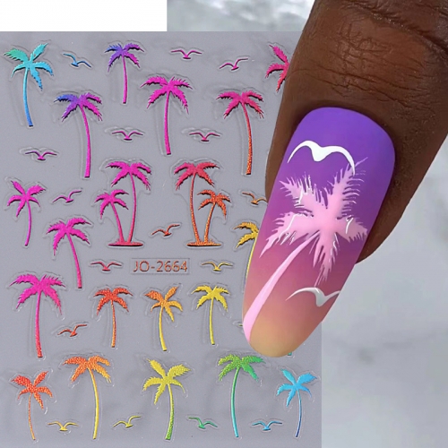 1Pcs Tropical Coconut Trees Palm Leaves Nail Stickers Summer Sea Decals Nail Decorations Accessories Nail Sticker