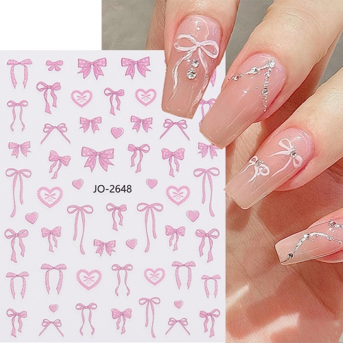 1Pcs Sweet Bow Nail Sticker Kawaii Pink Long Ribbon Bowknot Nail Art Stickers Decoration Decals Nail Sticker