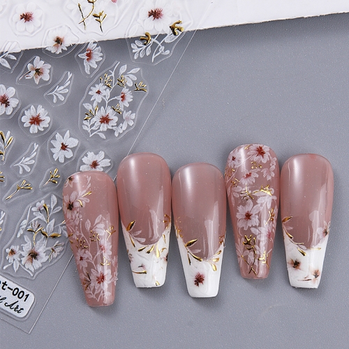 1Pcs  Embossed Nail Art Sticker Elegant Flowers Flowers Sticky Sliders Stickers Nail tip decoration Nail Art