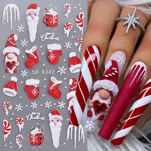 1Pcs 5D Deer Christmas Nail Stickers Embossed Elk Star Bow Christmas Trees Snowflake Santa Claus Winter Engraved Manicure Nail Sticker