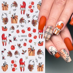 1Pcs Fall Maple Leaf Fox Nail Stickers Pumpkin Nail Sticker Autumn Yellow Golden Leaves Plant Nail Decoration Nail Sticker