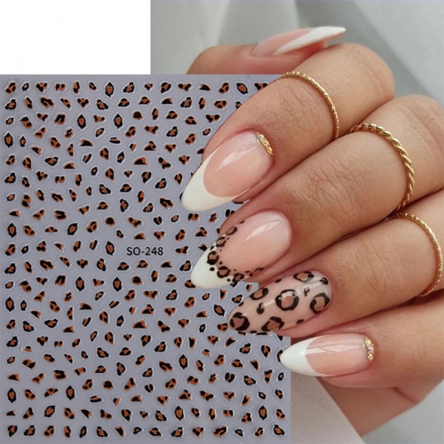 1 Pcs New Leopard Print Design Nail Art Stickers 3D Black White Leopard Foot Adhesive Sliders Nail Supplies Decals Manicure Decoration Nail Sticker