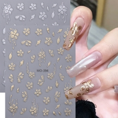 1Pcs Mirror Gold Flowers Nail Sticker Decal 3D Lace Chrome Silver Butterfly Adhesive Slider Japanese Fall Design Manicure Decorations Nail Sticker