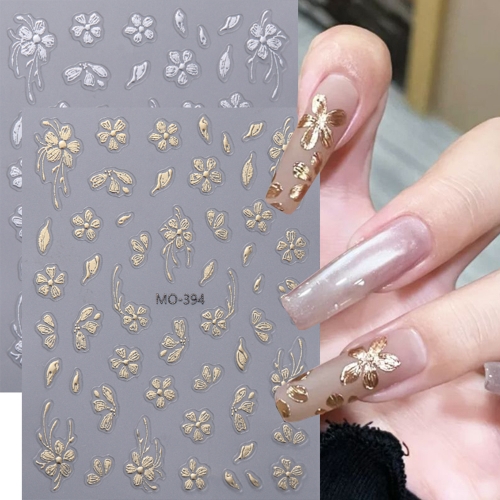 1Pcs Mirror Gold Flowers Nail Sticker Decal 3D Lace Chrome Silver Butterfly Adhesive Slider Japanese Fall Design Manicure Decorations Nail Sticker