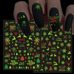 1Pcs Tree Manicure Winter Glow in the Dark Fluorescent Nail Decals DIY Nail Decor Christmas Nails Stickers Luminous Nail Stickers Nail Sticker