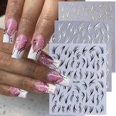 1Pcs Simple Vine Design Nail Art Stickers 3D Gold Line Hibiscus Flower Manicure Decals Decoracions Accessories Nail Sticker