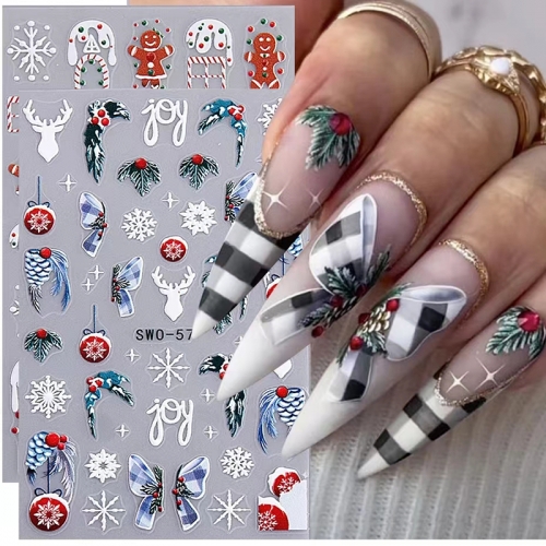 1Pcs 3D Christmas Nail Stickers Snowflake New Year Hat Decoration Santa Snowman Sliders Winter Adhesive Decals Manicure Nail Sticker