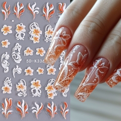 1Pcs 5D Flowers Embossed Nail Stickers Decals Simple Acrylic Colorful Petal Lily Flowers Lines Adhesive Sliders Manicure Decoration Nail Sticker