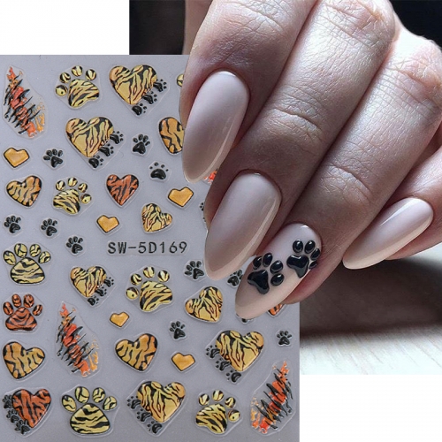 1 Pcs 5D New Leopard Print Nail Stickers Heart Decals Claw Nail Supplies Leopard Designs Tattoo Adhesive Sliders Manicure Decoration Nail Sticker