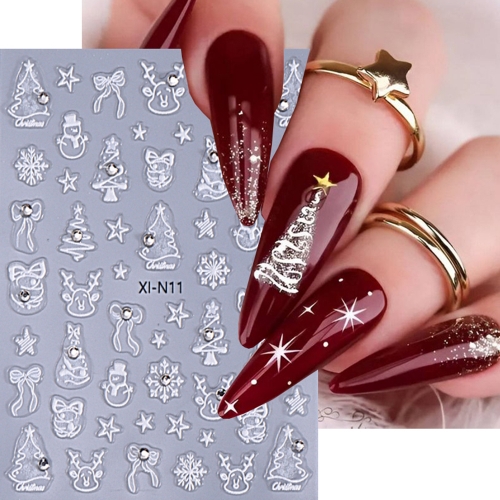 1Pcs 3D Gold Glitter Christmas Tree Nail Stickers Snowflake Star Heart Leaves Self Adhesive Manicure Tip Winter Xmas New Year Nails Nail Stickers