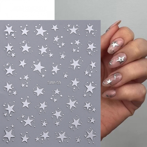 1Pcs 3D Gold and Silver Star Design Nail Art Sticker Holographic Metal Pentagram Self Adhesive Slider DIY Nail Art Sticker