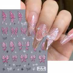 1 Pcs Gold Silver Border Flash Blue Butterfly Nail Sticker High Quality Crystal Diamond Design Adhesive Nail Art Decoration Nail Sticker