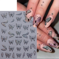 1Pcs Holographic Glitter Gold Silver Butterfly Lace Nail Sticker Applique 3D Glamour Fish Maw Slider Japan Nail Art Decoration