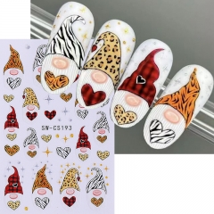 1Pcs 3D Christmas Nail Sticker Cartoon Leopard Plaid Santa Claus Letter Heart Doll DIY Winter Xmas Decal Manicure Art Decoration Tips Nail Sticker