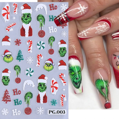 1Pcs Christmas Nail Art Stickers 3D Cartoon Winter Snowman Elk Candy Rainbow Decals Design Nail Supplies Manicure Decor Nail Sticker