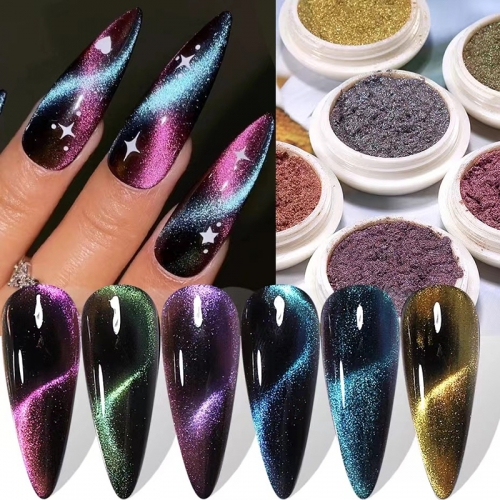 1Jar Cat Eye Magnetic Powder Winter Nail Glitter Aurora Effect Shinning Crystal Chrome Pigment Polish Manicure Flash Nail Powder