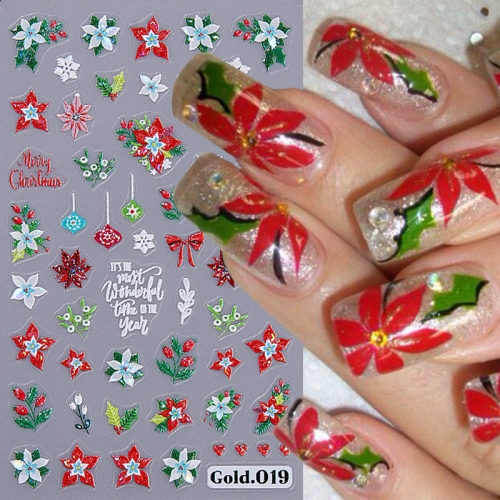 1Pcs Christmas Nail Stickers Cartoon Elk Santa Claus Snowflakes New Year Sliders Festive Embossed Nail Art Decoration