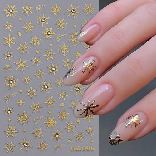 1Pcs Christmas Snowflakes Deers Nails Gold Shiny Christmas Trees Gingerbread Man StickersDecals Decor Nail Sticker