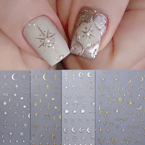 1Pcs 3D Gold Silver Star Nail Art Stickers Black White Crescent Moon Decals Self Adhesive Slider Polish Stickers Manicure Decoration Nail Stickers