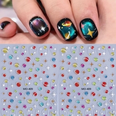 1Pcs 3D Star Design Nail Art Sticker Holographic Metallic Color Moon Star Balloon Self Adhesive Slider Christmas New Year Nail Art Decoration 