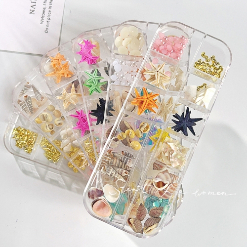 1 Box Summer Nail Art Rhinestones Ocean Nail Charms Shell Starfish Conch Sea Series 3D Beach Nail Design Decoartion Manicure DIY Parts Nail Decoration