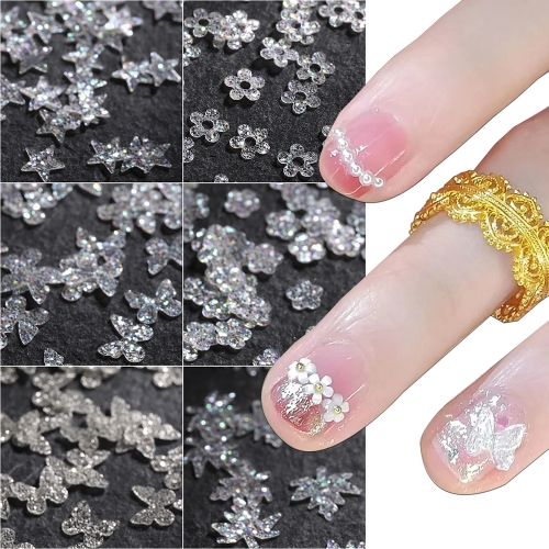 6Jars/set Holographic Star Sequins Nail Art Glitter Flakes Silver Nail Design Parts For DIY Manicure Decoration Accessories Nail Glitter