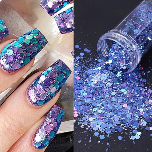 1bottle Chameleon Block Glitter Bulk Mix Size Hexagon Sequins Color Change Gradient Process Glitter For Nail Art Decoration