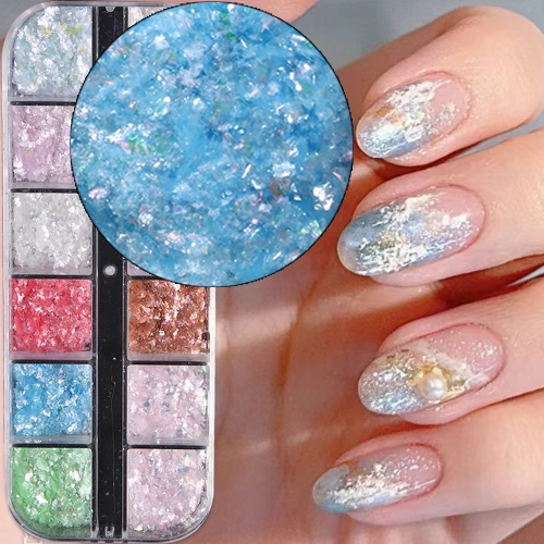 1Box Aurora Chameleon Nail Glitter Flakes Irregular Crystal Glass Sequins Powder Shiny Mermaid Paillette Nail Art Decoration