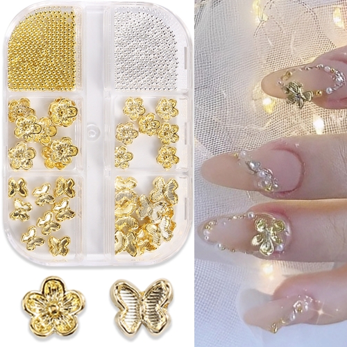 1Box Gold Silver Metal Lock Key Nail Charms 3D Flowers Butterfly Nail Art Decoration Manicure Nail Accessories