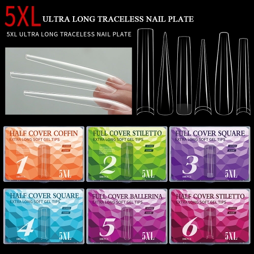 1Box 5XL Extra Long Pointy Sharp Stiletto Nail Tips Clear French Half Cover Artificial Salon False Tip Nail Tips