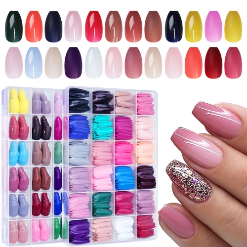 1Box Colorful Fake Nails Acrylic Full Cover Nail Tips Ballet Wear Nail Press On Nails With Gel DIY Nail Tools