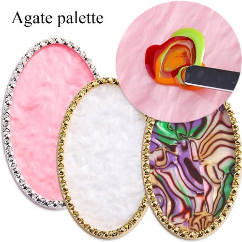 1Pcs Round Resin Agate Stone Nail Art Palette False Nail Tips Mixing Color Drawing Pallet Manicure Tool Gel Polish Display Shelf Nail Tools